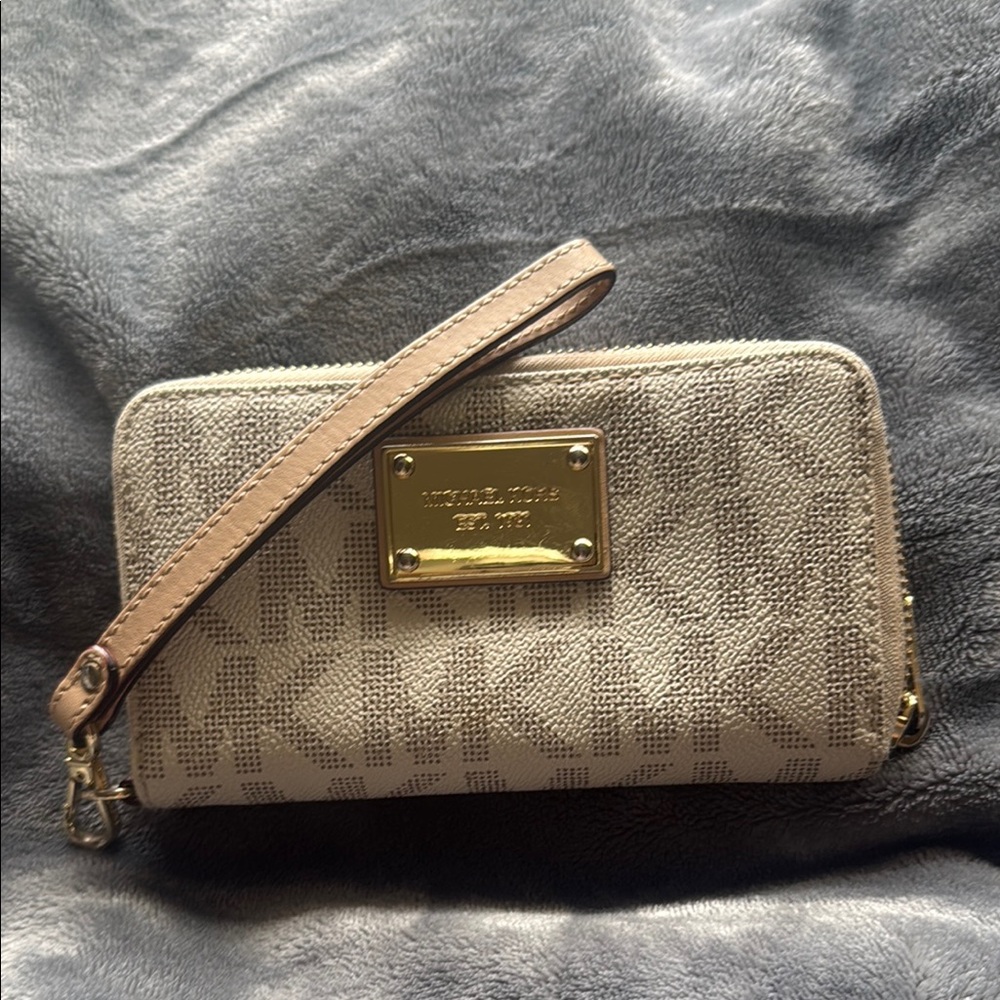 Michael Kors Cream and Brown Clutch with Signature Monogram